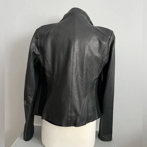 Vince Scuba Leather & Stretch Wool Panel Black Motto Jacket Womens L 8 - Picture 6 of 17